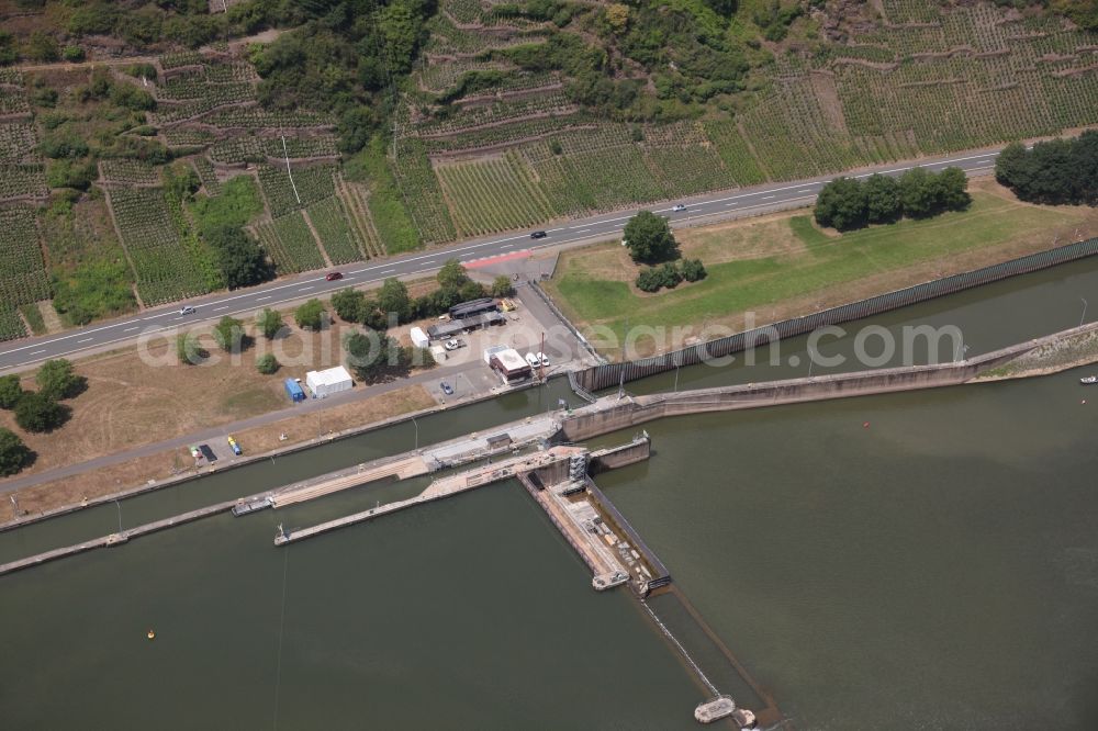 Neef from above - Lockage of the Mosel in Neef in the state Rhineland-Palatinate, Germany