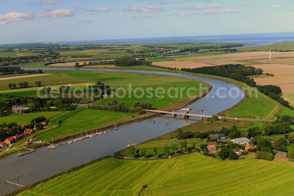 Geversdorf from above - Lockage of the of Oste in the district Itzwoerden in Geversdorf in the state Lower Saxony, Germany