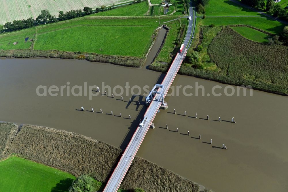 Geversdorf from above - Lockage of the of Oste in the district Itzwoerden in Geversdorf in the state Lower Saxony, Germany