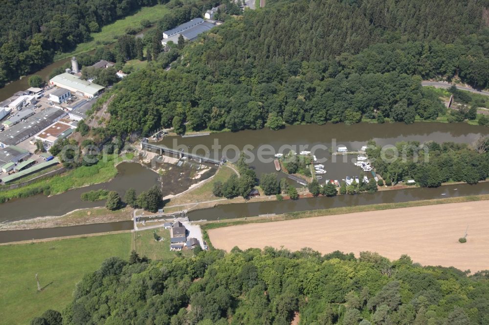 Seelbach from the bird's eye view: Lockage of the of Schleuse (Lock) Hollerich in Seelbach in the state Rhineland-Palatinate, Germany