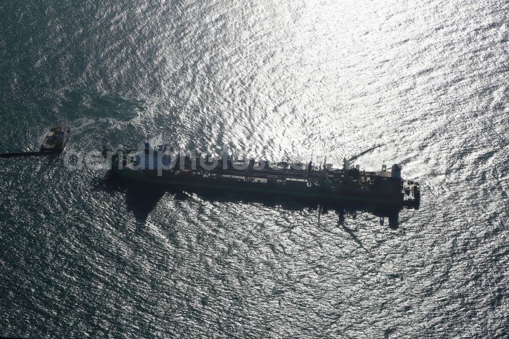 Dubai from the bird's eye view: Special vessel off the coast of Dubai in the United Arab Emirates