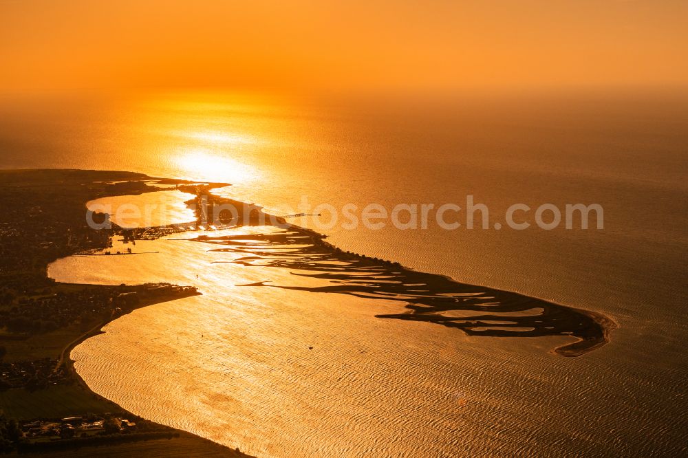 Großenbrode from above - Reflection and sun rays reflection on the water - surface in Grossenbrode on the Baltic Sea coast in the state Schleswig-Holstein, Germany