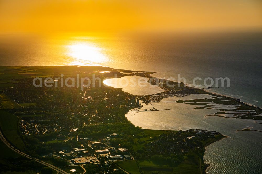 Aerial image Großenbrode - Reflection and sun rays reflection on the water - surface in Grossenbrode on the Baltic Sea coast in the state Schleswig-Holstein, Germany