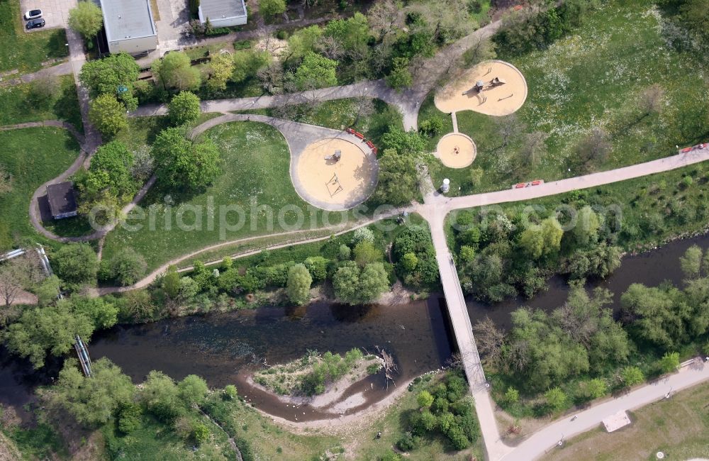 Aerial image Erfurt - Playground on Gera in the district Rieth in Erfurt in the state Thuringia, Germany