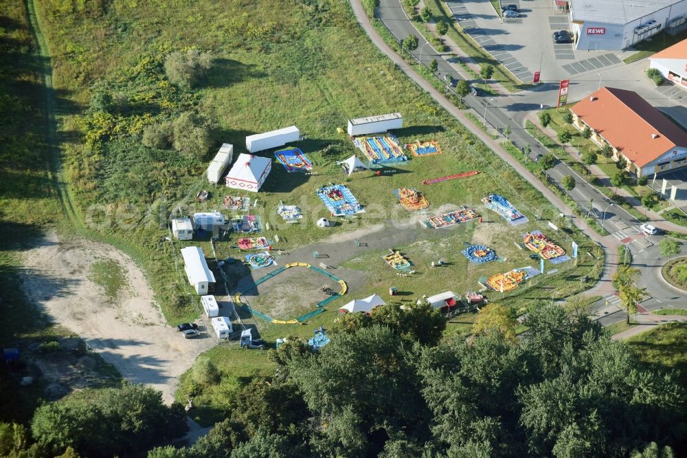 Aerial photograph Teltow - Playground with bouncy castles and air slides in Teltow in the state Brandenburg