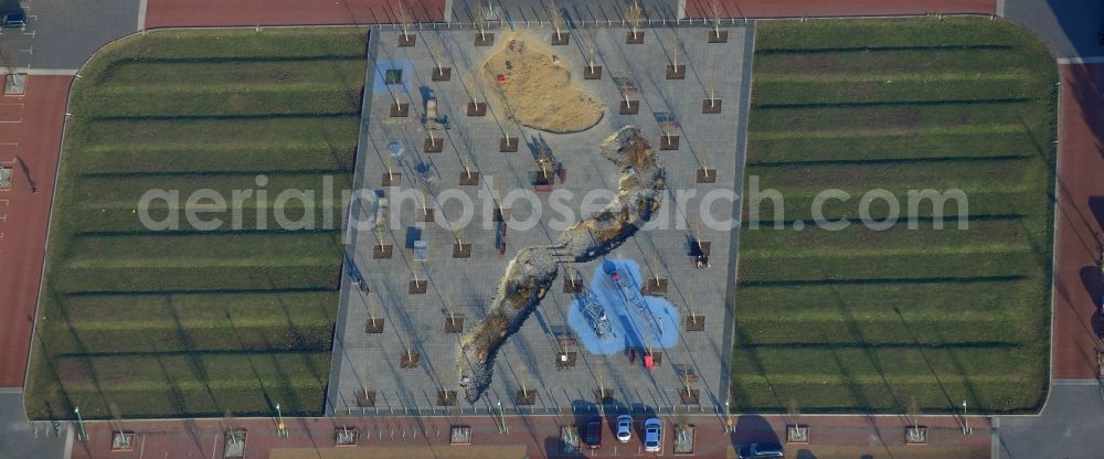 Aerial image Berlin - Playground on the Square of the US-Berlin-Brigade in the Lichterfelde part of Berlin. The playground with its different areas and trees is located in a residential area in the South of Lichterfelde. The trees - like the whole compound - is characterised by its symmetry and geometry