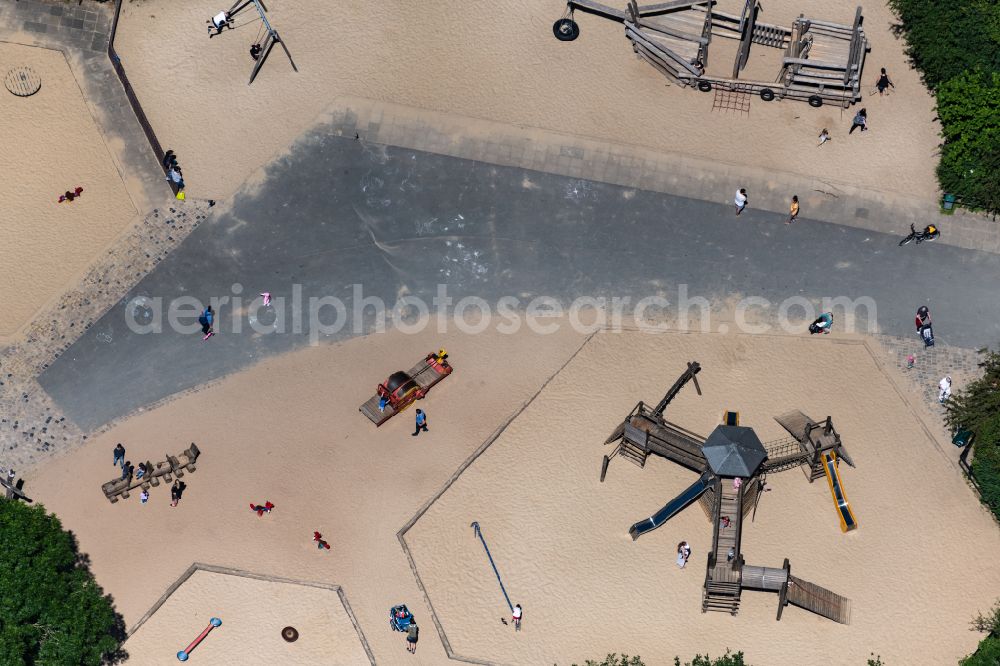 Aerial image Bremen - Park with playground with sandy areas and Holzklettergeraeten in Bremer Buergerpark in Bremen, Germany