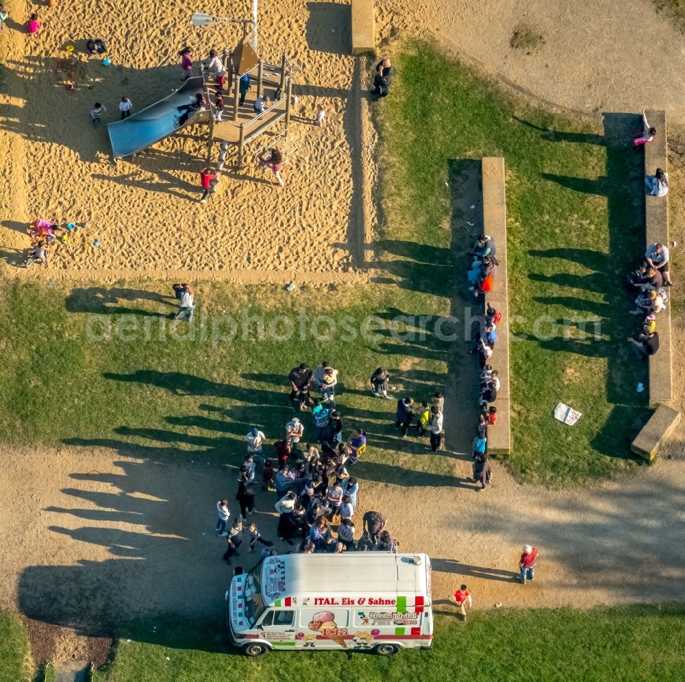 Duisburg from the bird's eye view: Playground of Spielplatz Landschaftspark Nord in the district Obermeiderich in Duisburg in the state North Rhine-Westphalia, Germany