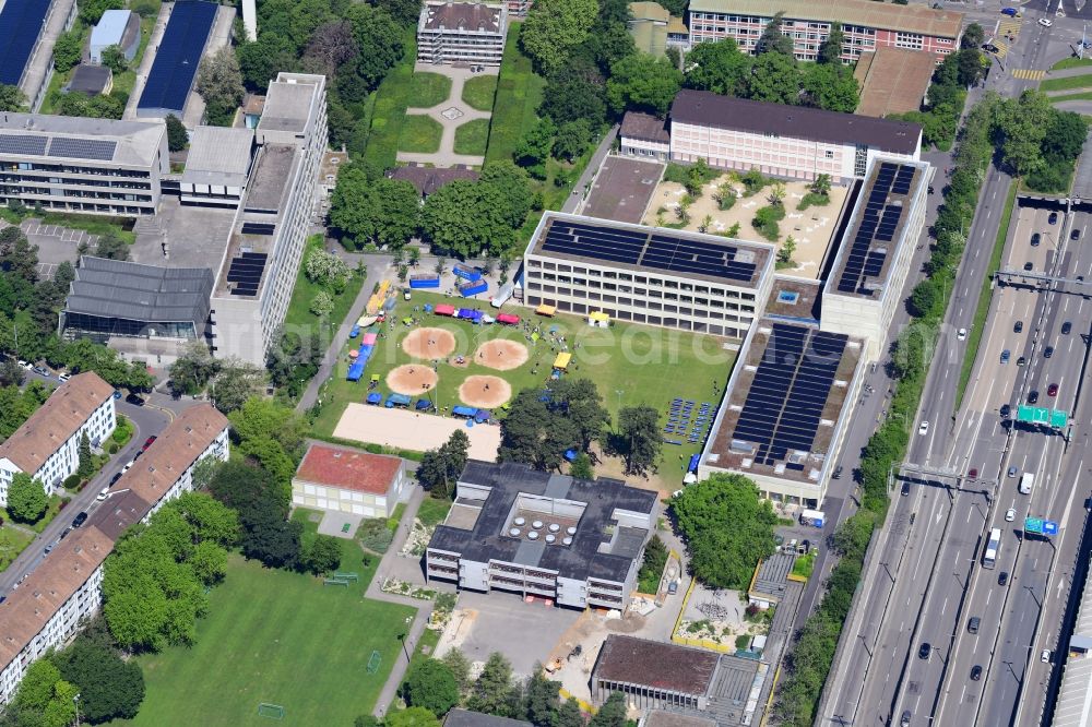 Aerial image Basel - Sports arena in the school area Sandgruben for the Swiss national sport Schwingen, in Basel, Switzerland