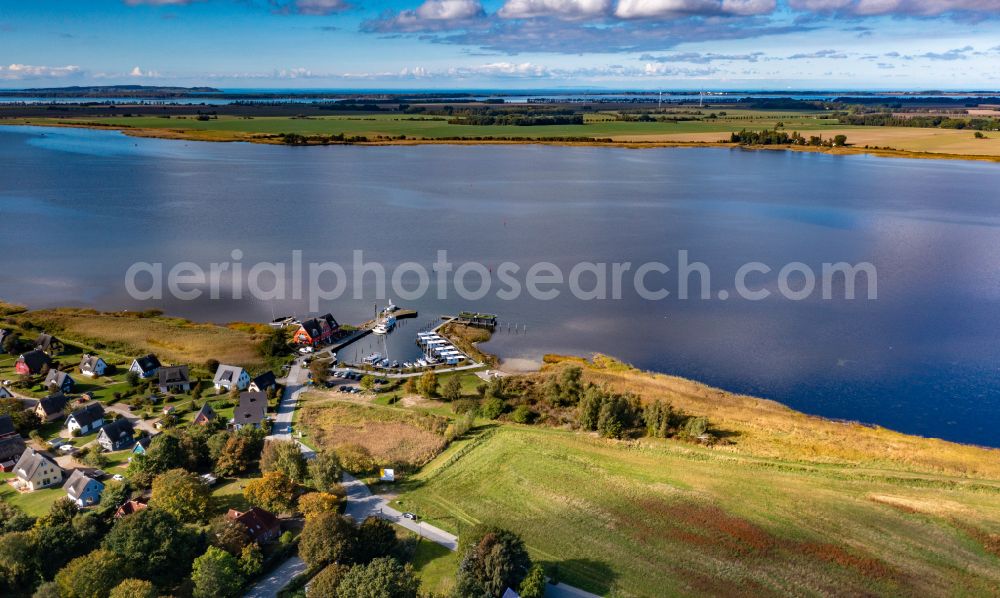 Aerial image Vieregge - Pleasure boat and sailing boat mooring and boat moorings in the harbor Boutique Hafen Vieregge on street Am Breetzer Bodden in Vieregge in the state Mecklenburg - Western Pomerania, Germany