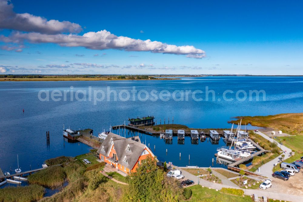 Vieregge from above - Pleasure boat and sailing boat mooring and boat moorings in the harbor Boutique Hafen Vieregge on street Am Breetzer Bodden in Vieregge in the state Mecklenburg - Western Pomerania, Germany