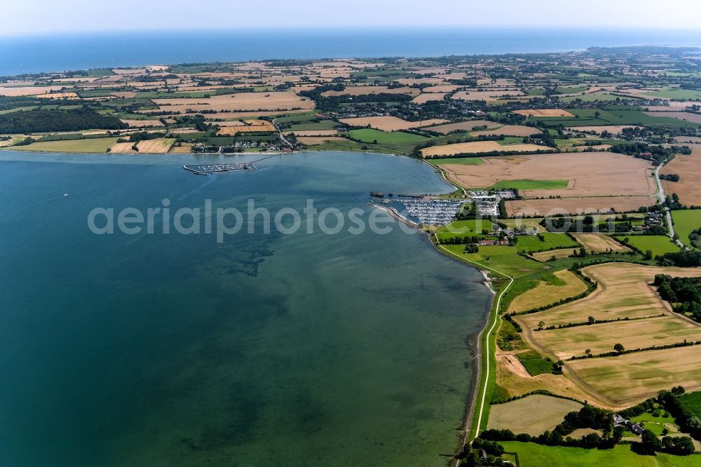 Niesgrau from above - Pleasure boat and sailing boat mooring and boat moorings in the harbor Sporthafen Gelting-Mole GmbH in Niesgrau in the state Schleswig-Holstein, Germany