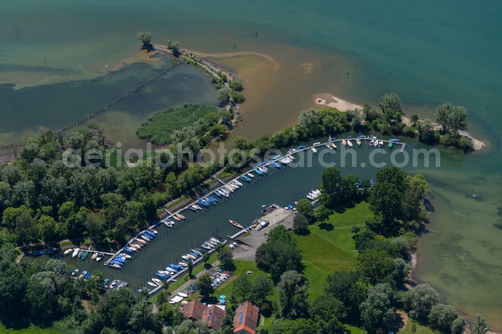 Aerial photograph Zech - Pleasure boat and sailing boat mooring and boat moorings in the harbor on the bank area of Lake of Constance in Zech at Bodensee in Vorarlberg, Austria