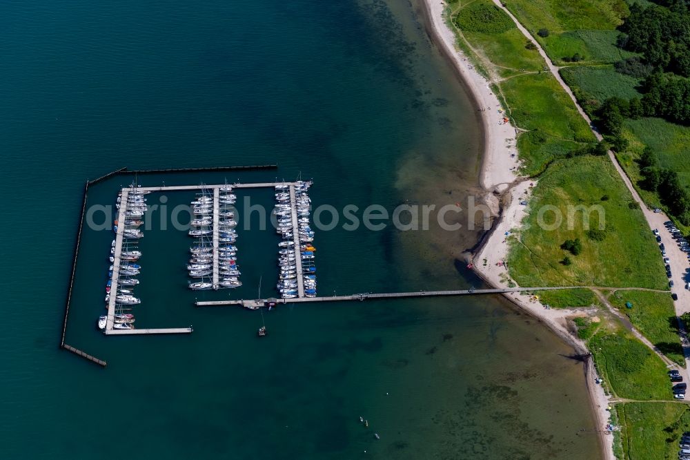 Aerial photograph Bockholmwik - Pleasure boat and sailing boat mooring and boat moorings in the harbor Yachthafen Bockholmwik in Munkbrarup in the state Schleswig-Holstein, Germany