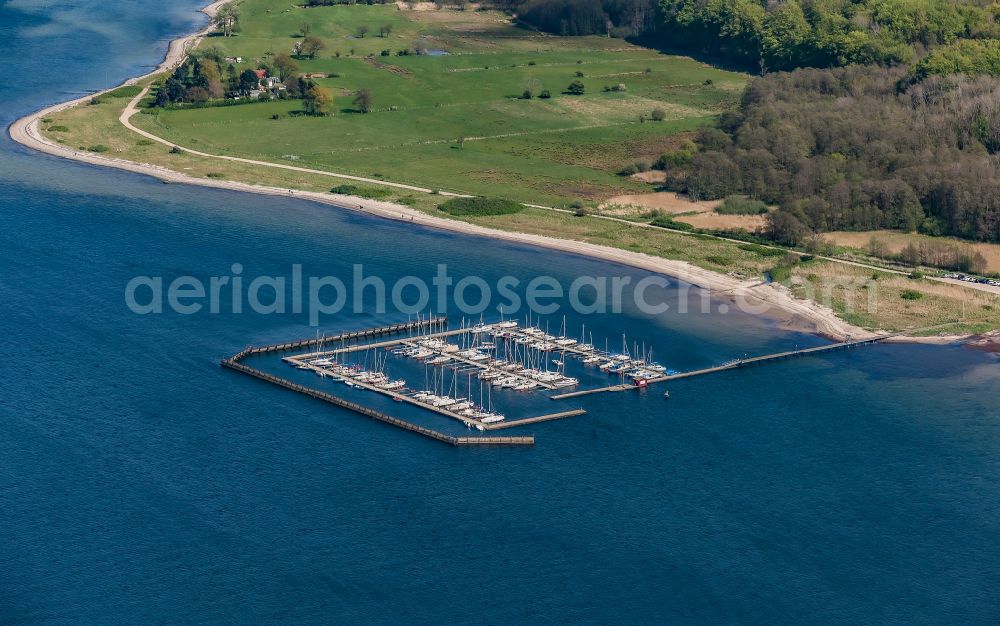 Bockholmwik from above - Pleasure boat and sailing boat mooring and boat moorings in the harbor Yachthafen Bockholmwik in Munkbrarup in the state Schleswig-Holstein, Germany