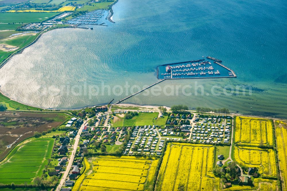 Aerial image Wackerballig - Pleasure boat and sailing boat mooring and boat moorings in the harbor Yachthafen Wackerballig in Wackerballig in the state Schleswig-Holstein, Germany