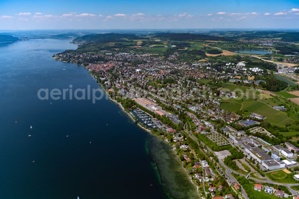 Aerial image Überlingen - Pleasure boat and sailing boat landing stage and boat berths in the harbor on the shore of Lake Constance Seglergemeinschaft Ueberlingen (SGUe) e.V. in Ueberlingen on Lake Constance in the state Baden-Wuerttemberg, Germany