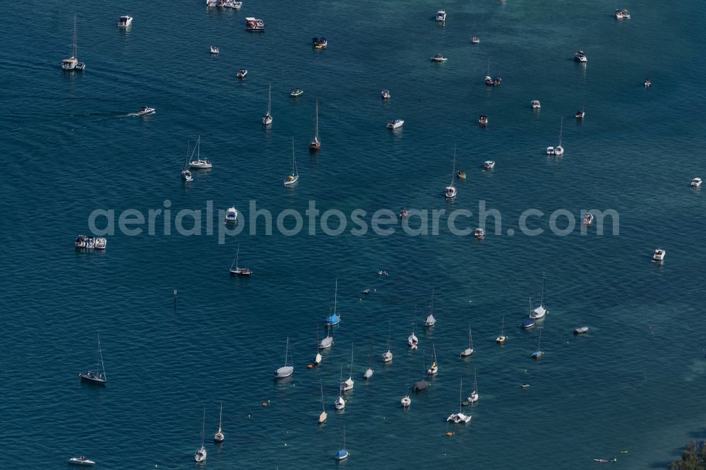 Aerial image Konstanz - Pleasure boats and sailing boats on Lake Constance in Konstanz on Lake Constance in the state Baden-Wuerttemberg, Germany