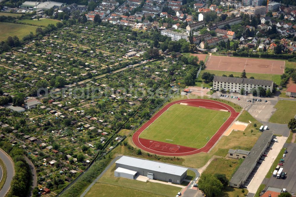 Aerial image Frankfurt am Main - Blick auf die Sportanlage Frankfurter Berg des TSG 1957 Frankfurter Berg. Die Anlage wurde 1959 errichtet und ist der größte Hartplatz Frankfurts.