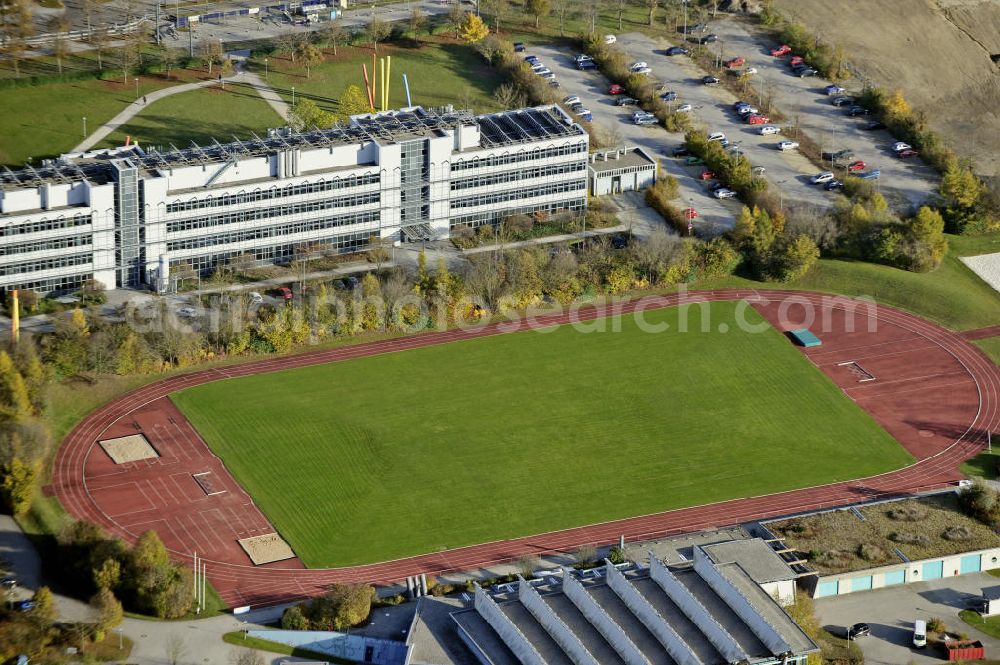 Aerial image Augsburg - Blick auf die Sportanlagen der Universität Augsburg am Institut für Physik in der Universitätsstraße. Die Anlagen wurden 1994 eingeweiht. View of the sports facilities of the University of Augsburg.