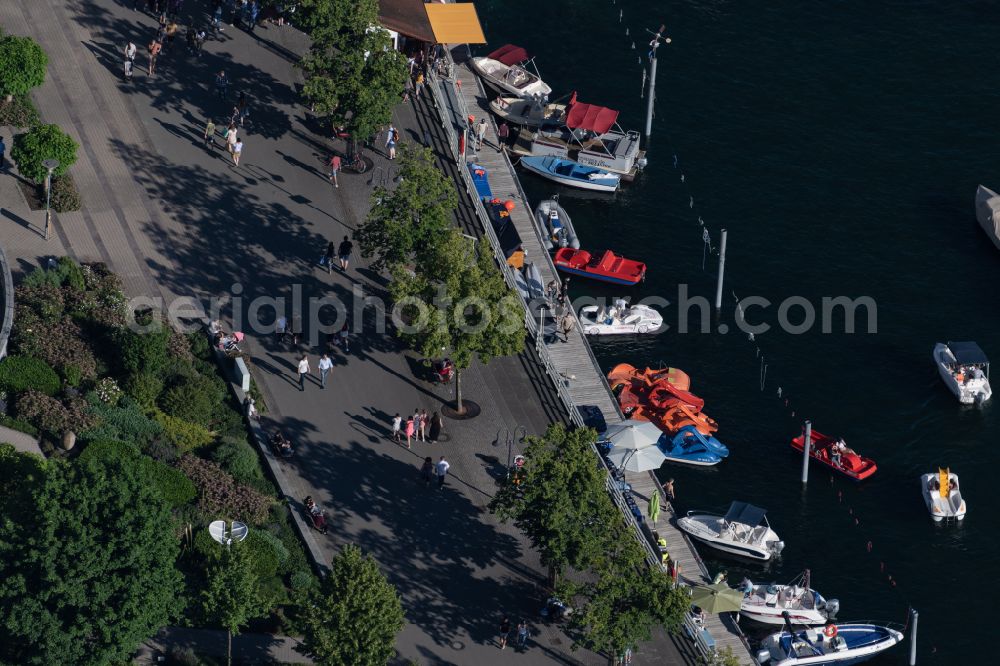 Friedrichshafen from above - Sports boat moorings and boat berths on the shore area of a??a??Lake Constance of boot und spass GmbH on Uferstrasse in Friedrichshafen on Lake Constance in the state Baden-Wurttemberg, Germany