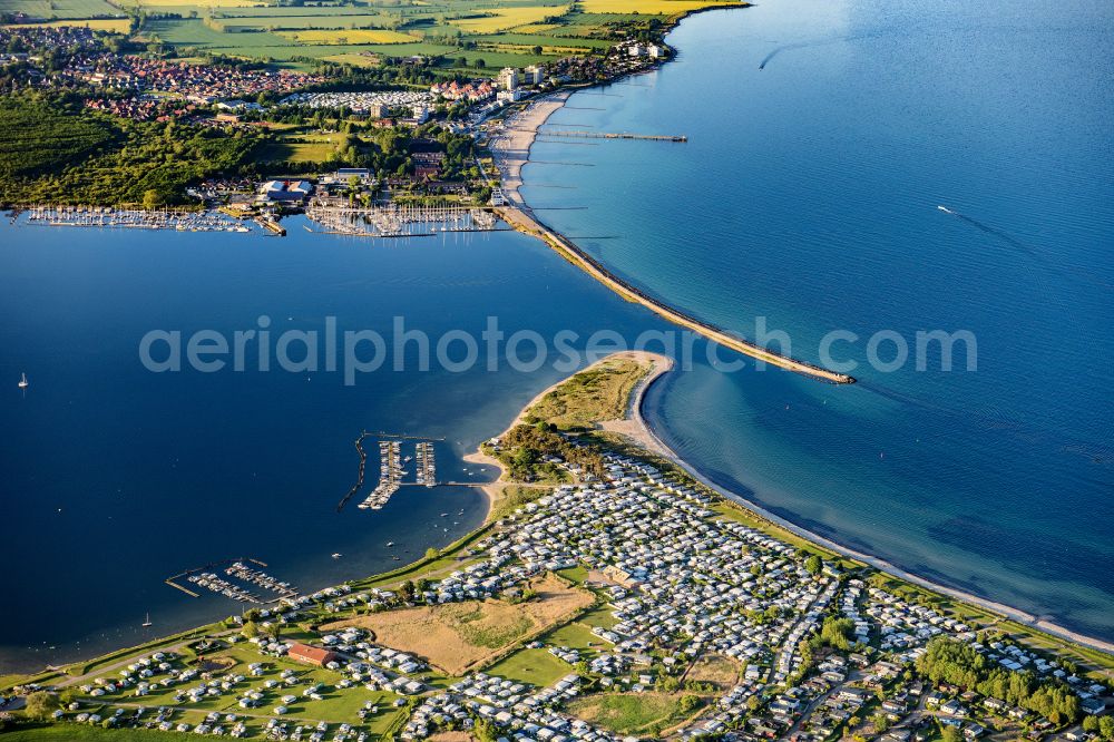 Aerial photograph Neukirchen - Pleasure boat marina with docks and moorings on the shore area of the Grossenboder Binnensee in Neukirchen in the state Schleswig-Holstein, Germany