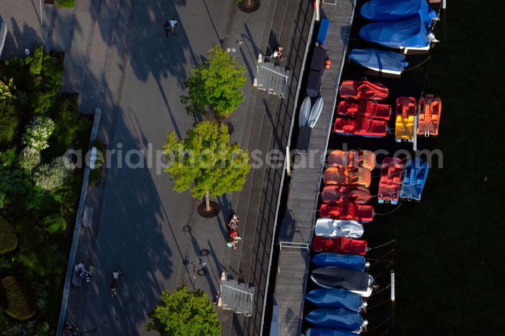 Aerial image Friedrichshafen - Pleasure boat marina with docks and moorings on the shore area der Logo of Boot and Spass GmbH an der Uferstrasse in Friedrichshafen in the state Baden-Wuerttemberg, Germany