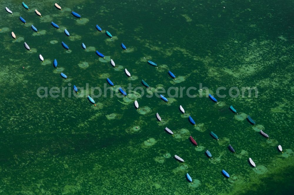 Radolfzell am Bodensee from above - Pleasure boat marina with docks and moorings on the shore area in Radolfzell am Bodensee in the state Baden-Wuerttemberg, Germany