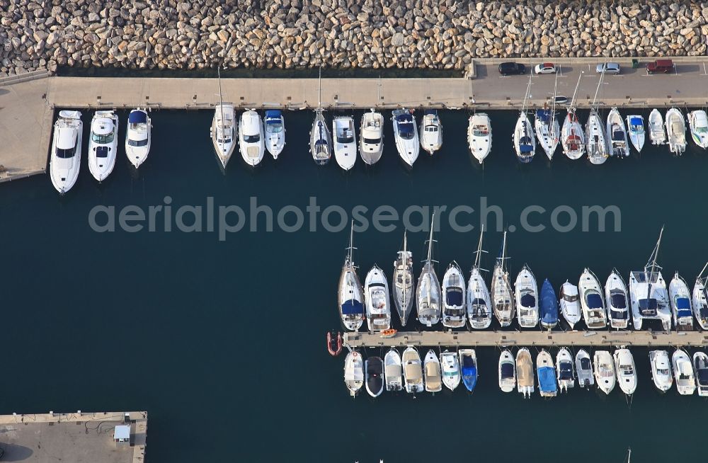 Colonia de Sant Pere from above - Pleasure boat marina with docks and moorings in Colonia de Sant Pere Colonia San Pedro in Balearic Islands, Spain