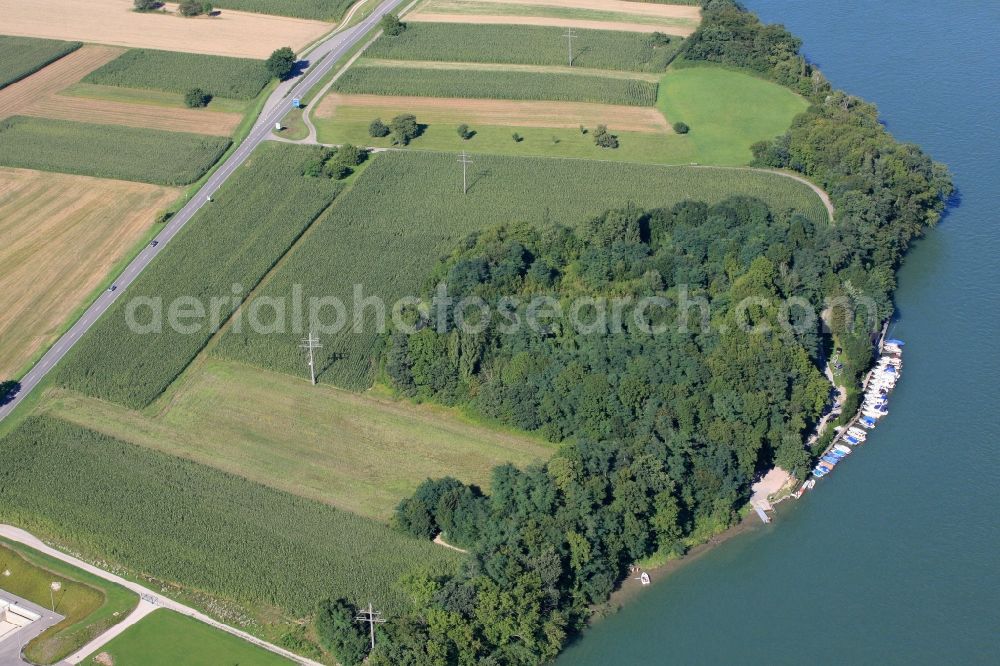 Aerial image Rheinfelden (Baden) - Pleasure boat marina with docks and moorings on the shore area of the river Rhine in Rheinfelden (Baden) in the state Baden-Wuerttemberg