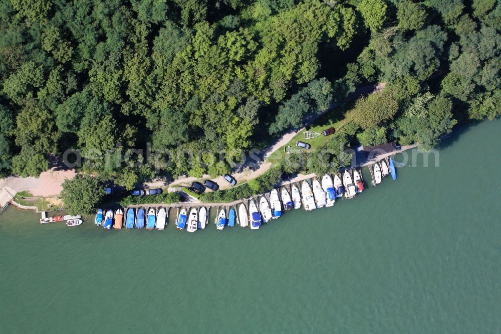 Rheinfelden (Baden) from above - Pleasure boat marina with docks and moorings on the shore area of the river Rhine in Rheinfelden (Baden) in the state Baden-Wuerttemberg