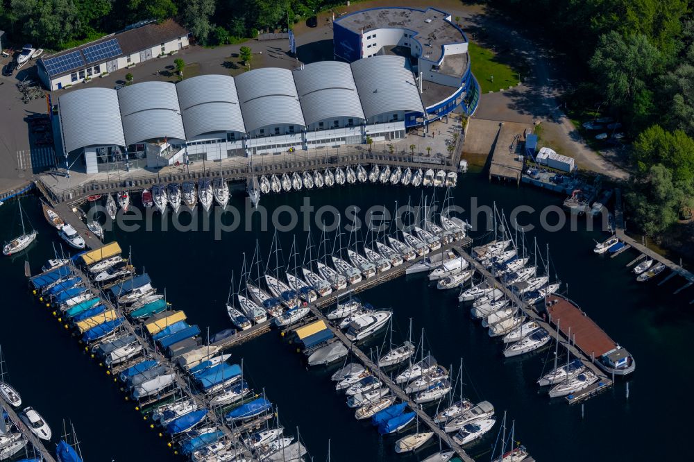 Kressbronn am Bodensee from above - Pleasure boat marina with docks and moorings on the shore area of Lake of Constance in Kressbronn am Bodensee in the state Baden-Wuerttemberg, Germany