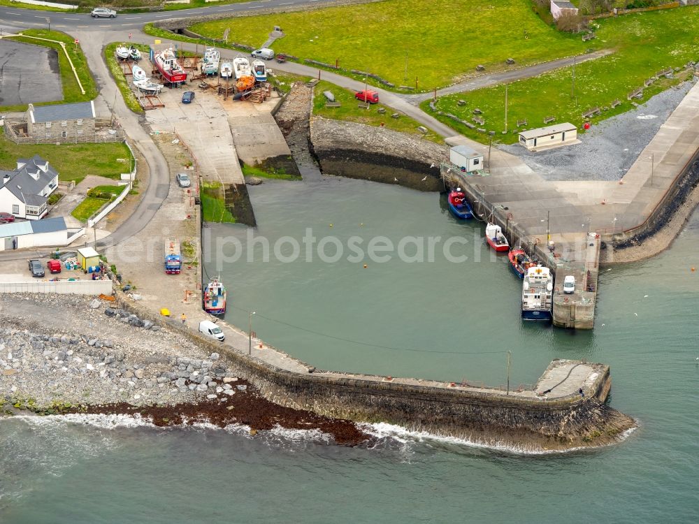 Liscannor from above - Pleasure boat marina with docks and moorings on the shore area in in Clare, Ireland