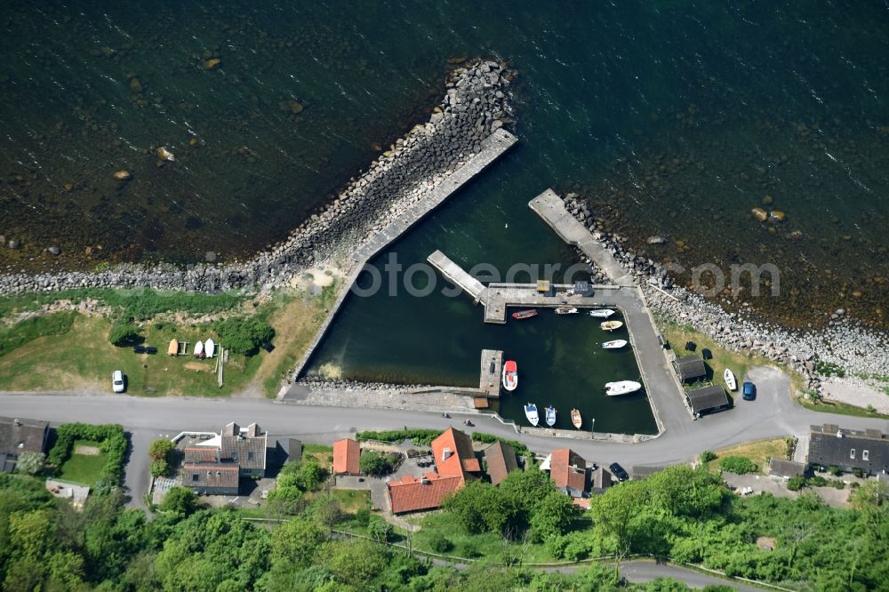 Aerial image Hasle - Pleasure boat marina with docks and moorings on the shore area in Hasle in Region Hovedstaden, Denmark