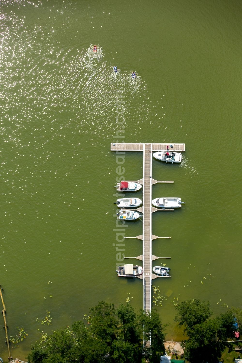 Jabel from above - Pleasure boat marina with docks and moorings on the shore area in Jabel in the state Mecklenburg - Western Pomerania