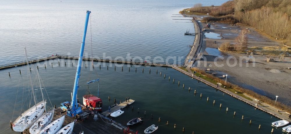 Altefähr from above - Pleasure boat marina with docks and moorings on the shore area of Baltic Sea in Altefaehr in the state Mecklenburg - Western Pomerania, Germany