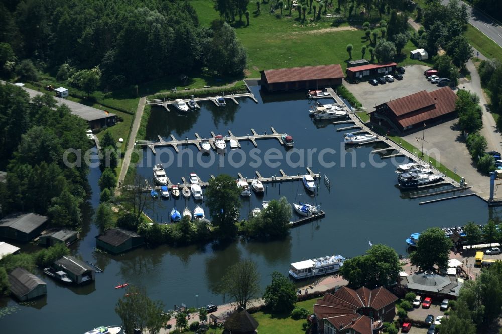 Aerial photograph Plau am See - Pleasure boat marina with docks and moorings on the shore area in Plau am See in the state Mecklenburg - Western Pomerania