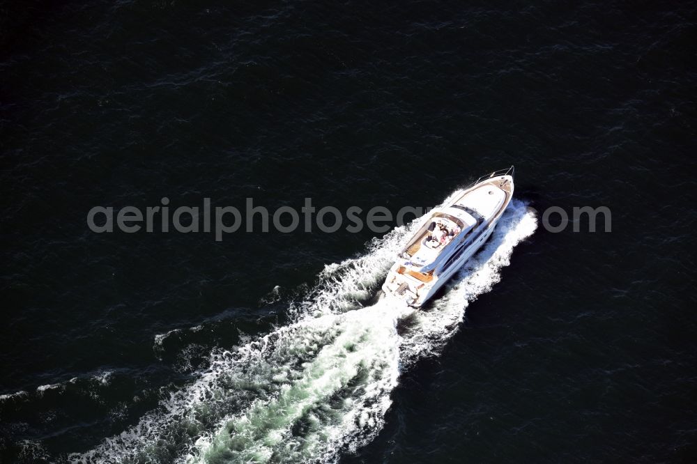 Aerial image Rostock - Sport boat underway at the Ostsee in Rostock in the state Mecklenburg - Western Pomerania