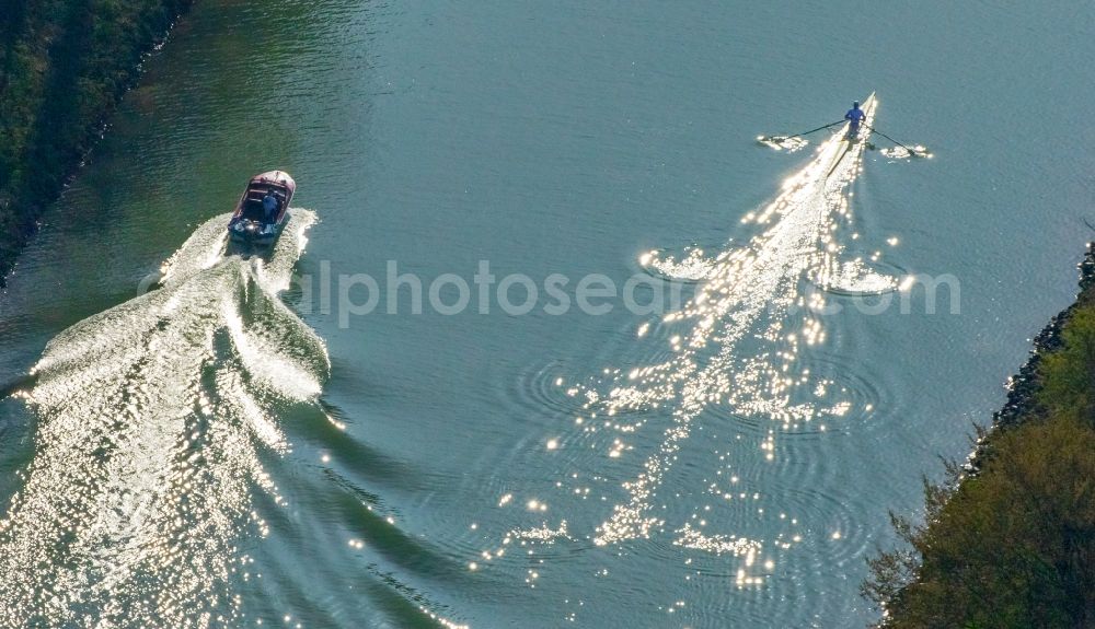 Aerial image Hamm - Sport boat - rowing boat ride of river Lippe in Hamm in the state North Rhine-Westphalia