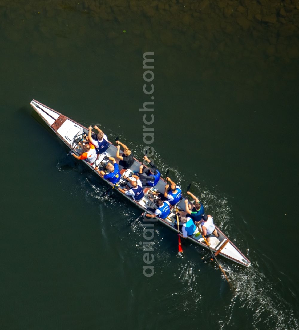 Aerial photograph Witten - Sport boat - rowing boat ride on the ruhr river in Witten in the state North Rhine-Westphalia