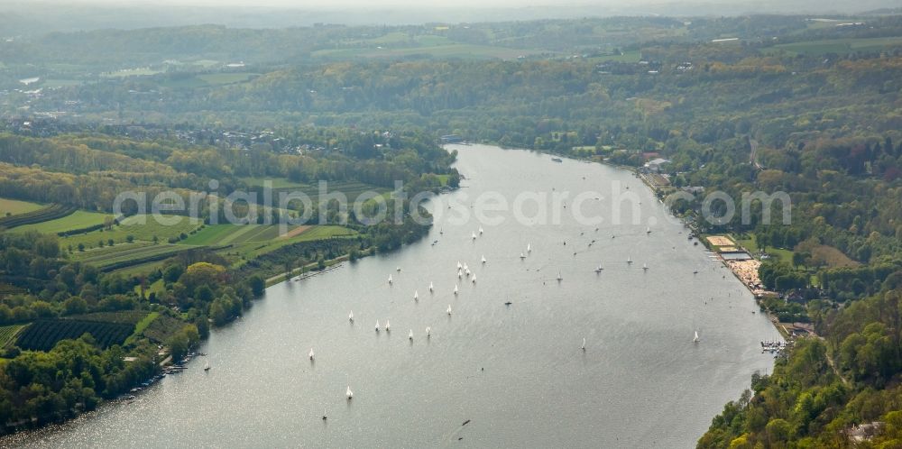 Aerial image Essen - Sailboat under way on Baldeneysee in Essen in the state North Rhine-Westphalia