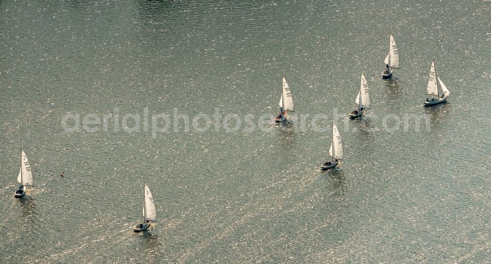 Aerial photograph Essen - Sailboat under way on Baldeneysee in Essen in the state North Rhine-Westphalia