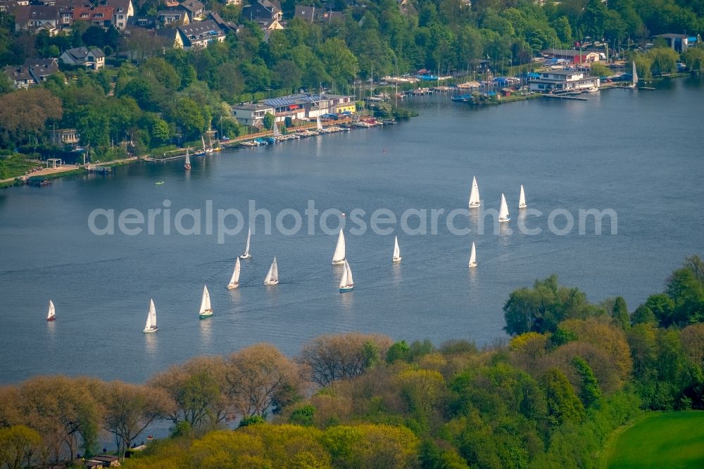 Aerial image Essen - Sailboat under way on Baldeneysee in Essen in the state North Rhine-Westphalia