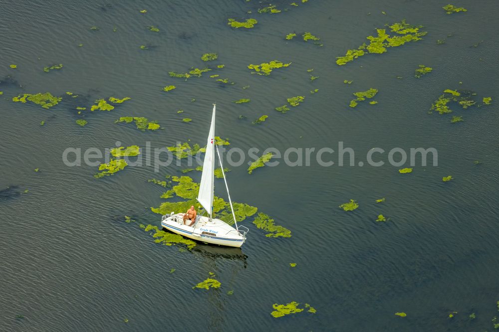 Bochum from the bird's eye view: Sailboat under way on Kemnader See in Bochum in the state North Rhine-Westphalia, Germany