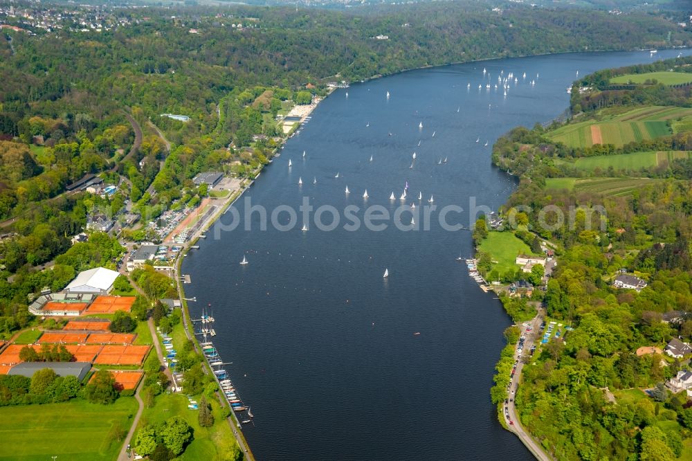 Essen from above - Sailboat under way on river Ruhr in Essen in the state North Rhine-Westphalia