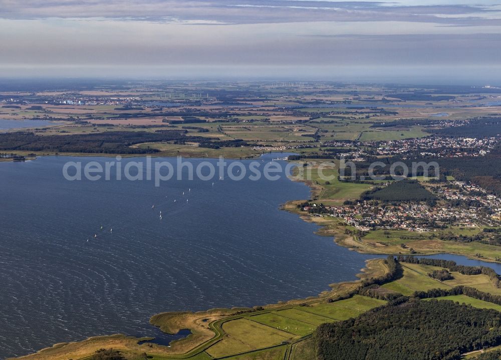 Aerial image Zempin - Sports boat - sailing ships during journey with a regatta on Achterwasser in the district of Koelpinsee in Zempin in the federal state Mecklenburg-West Pomerania