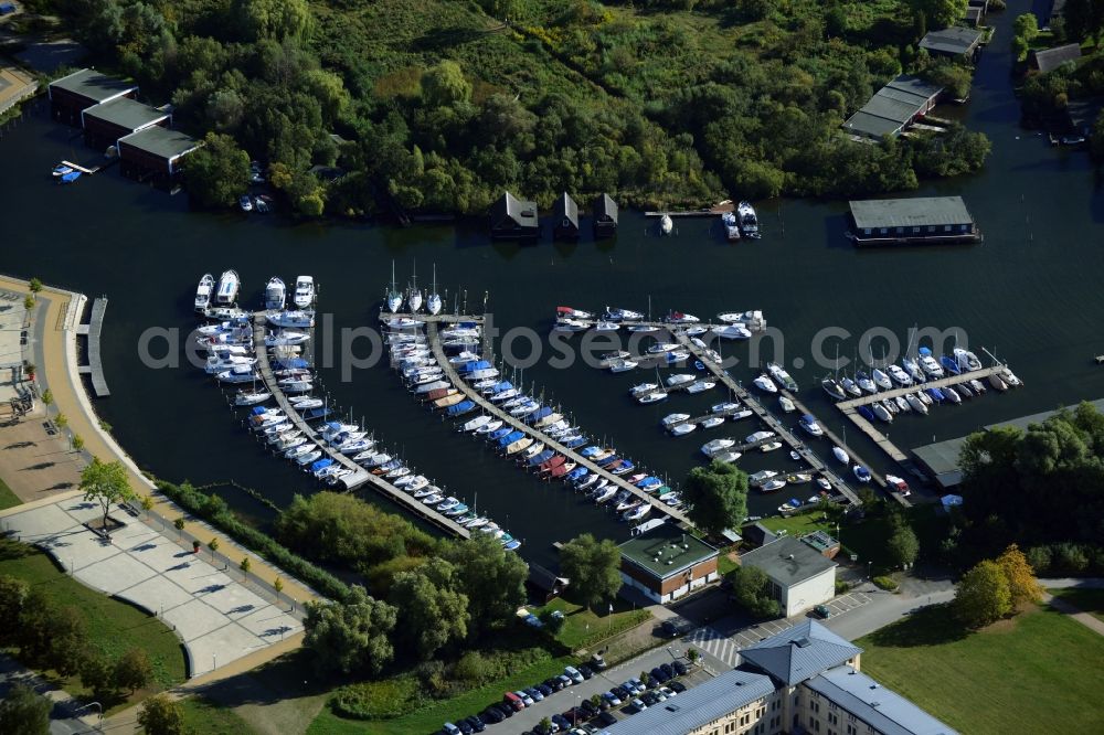 Schwerin from above - Recreational craft and yacht harbor on the Werderstrasse in Schwerin in Mecklenburg-Western Pomerania