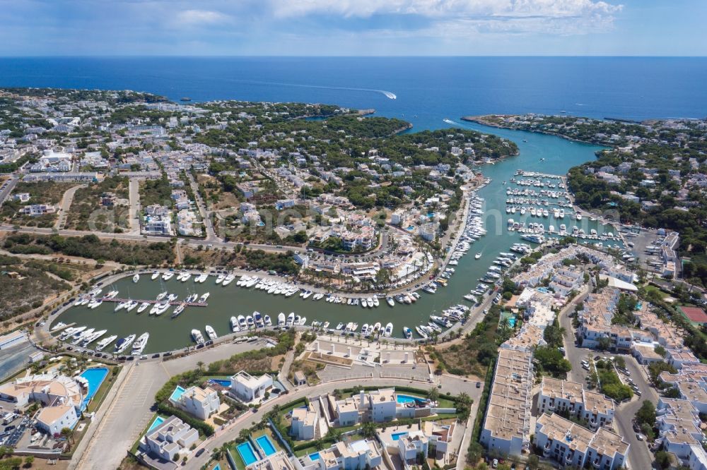 Santanyí from the bird's eye view: Sports Boat and yacht harbor Santanyi on the Mediterranean coast of the Spanish Balearic island of Mallorca in Spain