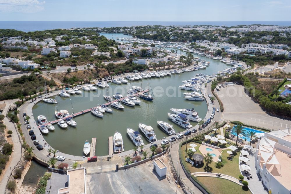 Aerial image Santanyí - Sports Boat and yacht harbor Santanyi on the Mediterranean coast of the Spanish Balearic island of Mallorca in Spain