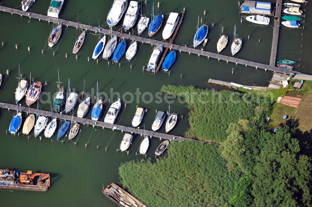 Diensdorf-Radlow from above - View of marina at port of Scharmützelsee in Diensdorf-Radlow in Brandenburg